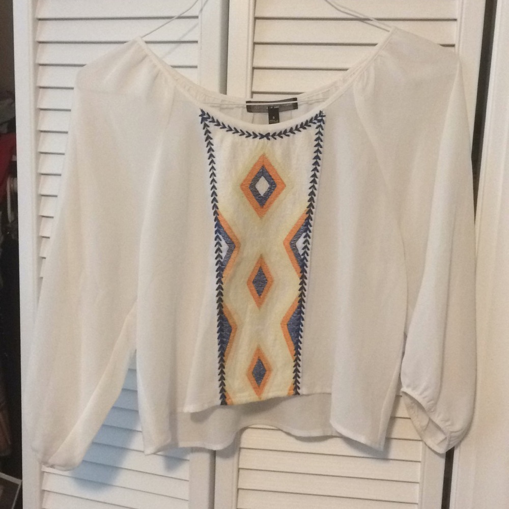 Brand new, sheer, tribal striped shirt